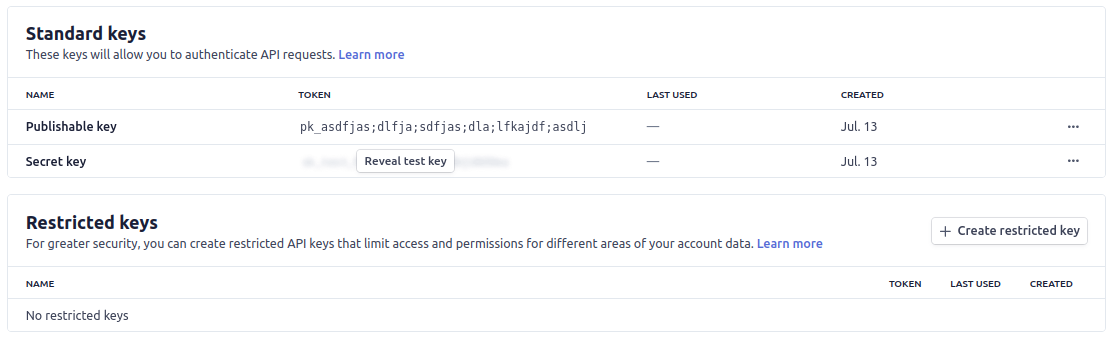 Stripe API Keys